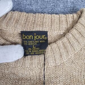 VTG 90S Bonjour Tan Fishing Shepherd Wool Blend Sweater Mens Tan L Crew Neck NWT